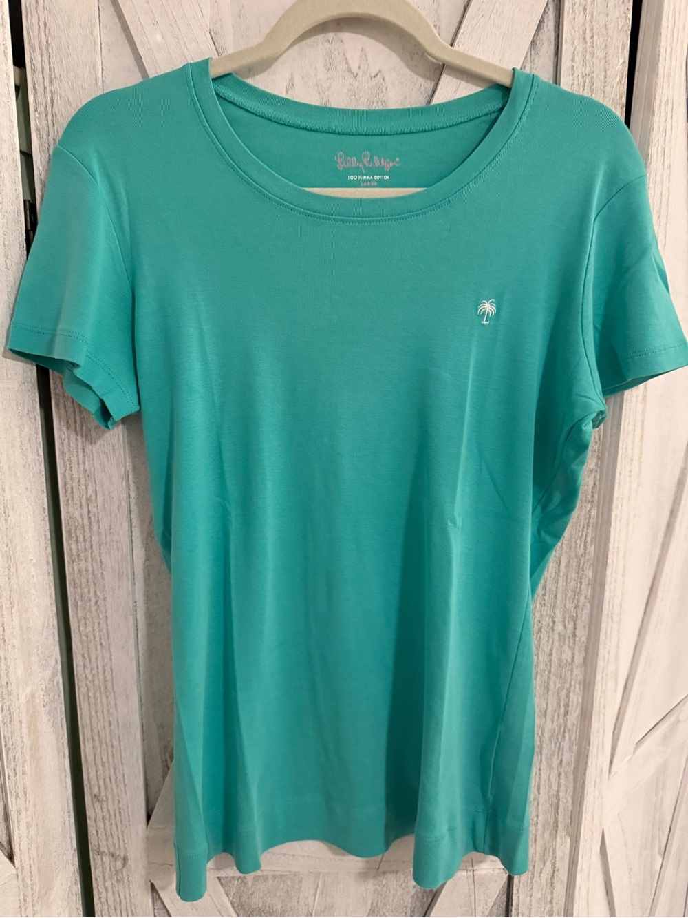 Lilly Pulitzer Teal Tee very rare in 100 percent Pima cotton New w/out tags Sz L